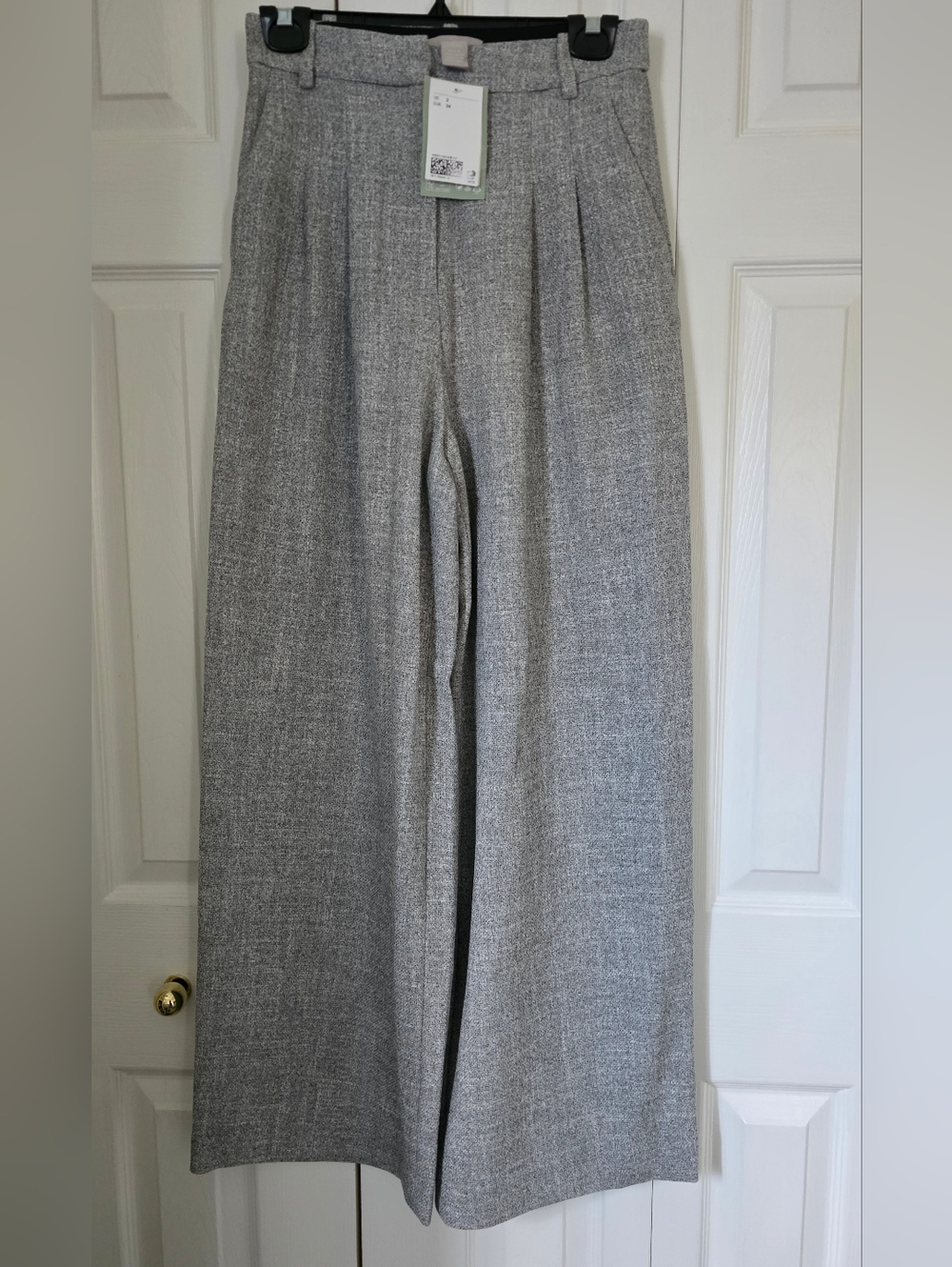 High-Waisted NWT Wide-Leg Gray Trousers In Gray melange Size 2 - Picture 4 of 11